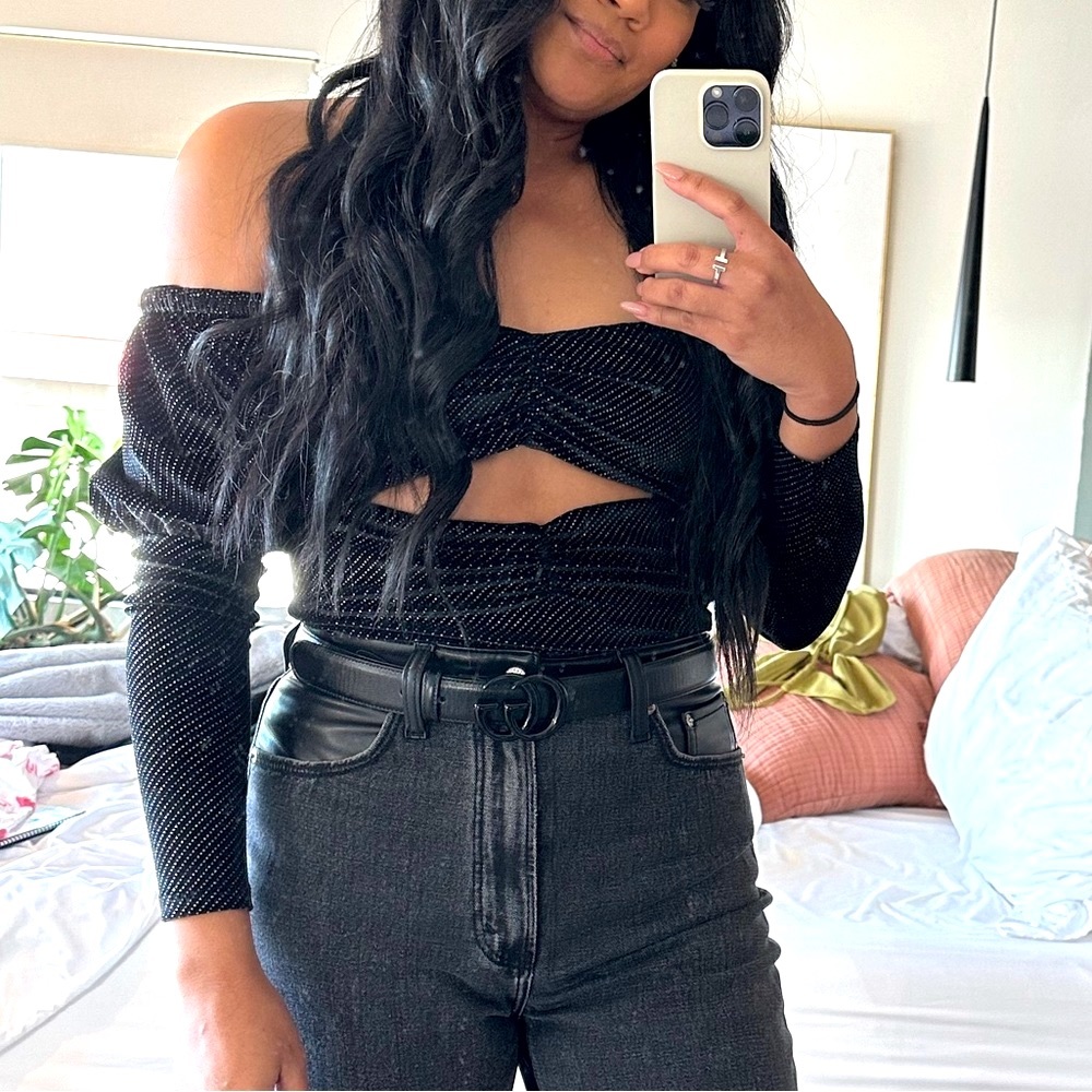 Lovers + Friends Velvet Cold Shoulder Bodysuit
